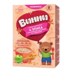 Винни каша молочная 4 злака с кусочками клубники и с яблоком