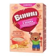 Винни каша молочная 3 злака с овсяными хлопьями и кусочками банана