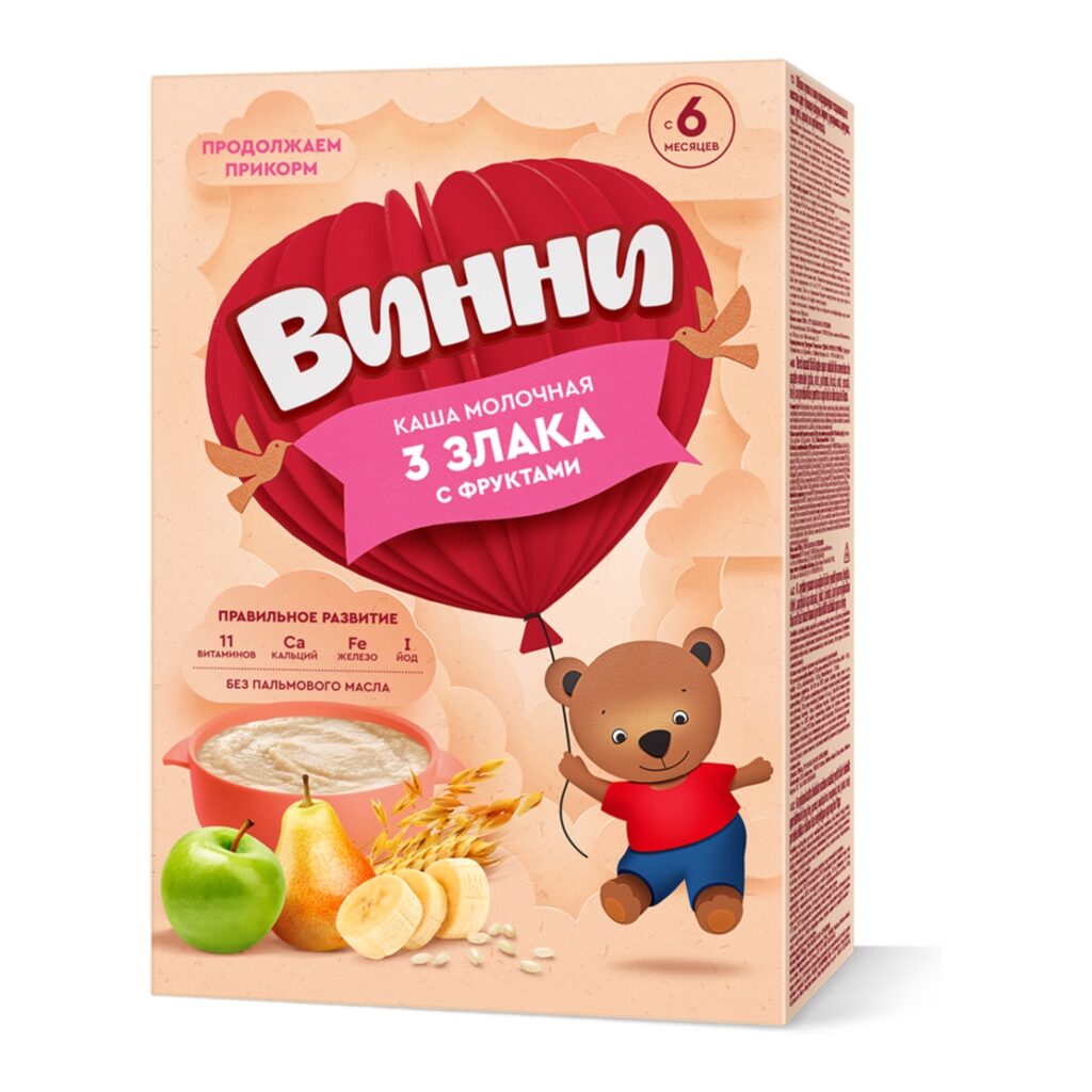 Винни каша молочная 3 злака с фруктами