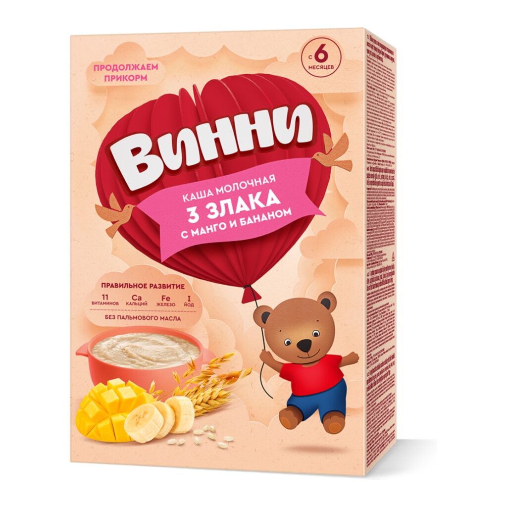 Винни каша молочная 3 злака с манго и бананом