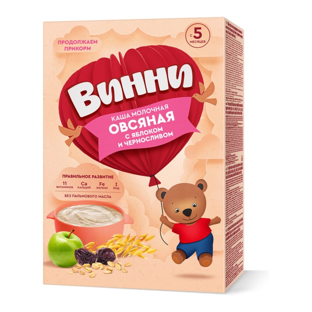 Винни каша молочная Овсяная с яблоком и черносливом