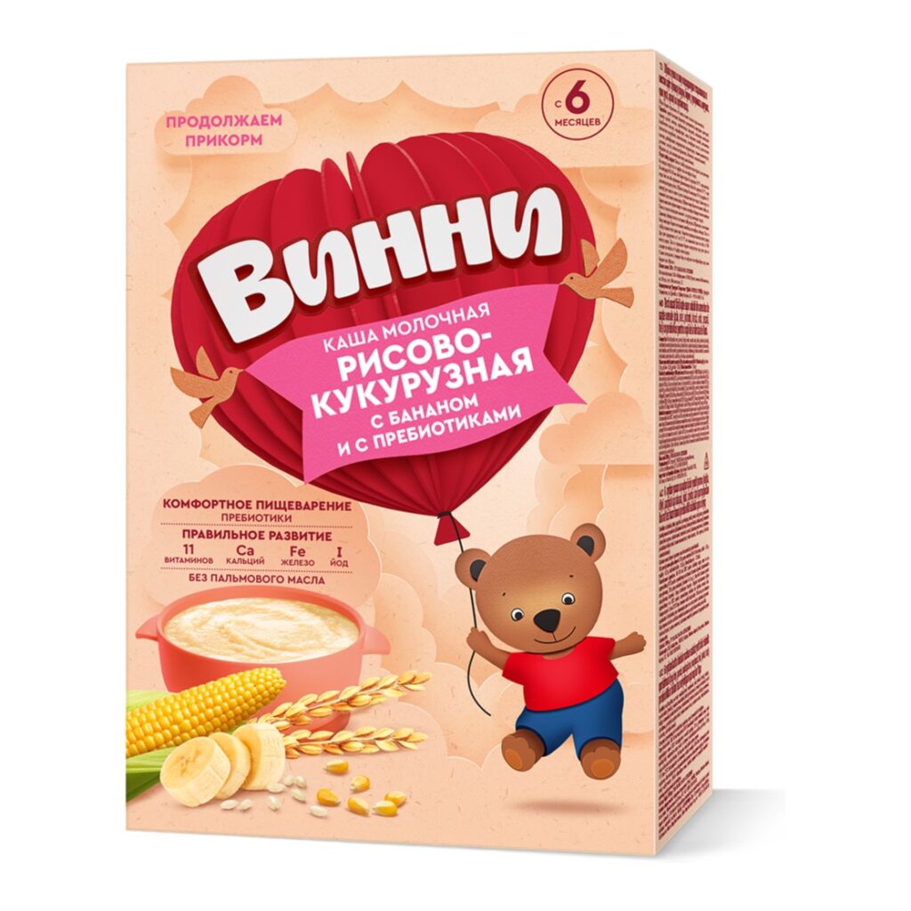 Винни каша молочная Рисово-кукурузная с бананом и с пребиотиками