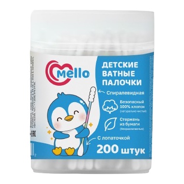 Ватные палочки Mello Спиралевидные с лопаточкой